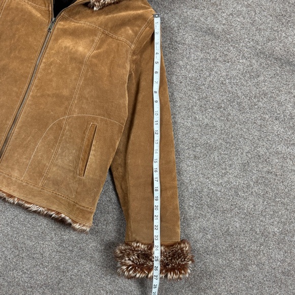 Vintage Canvas Brown Genuine Suede Fur Lined Hooded Full Zip Jacket Women’s XL - Picture 8 of 10